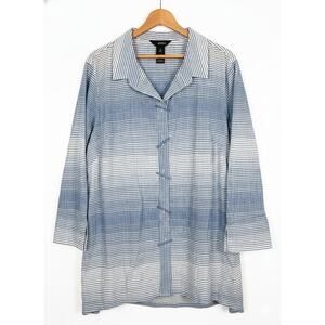 Ali Miles Women XL Artsy Coastal Nautical Striped Textured Button Up Tunic Shirt